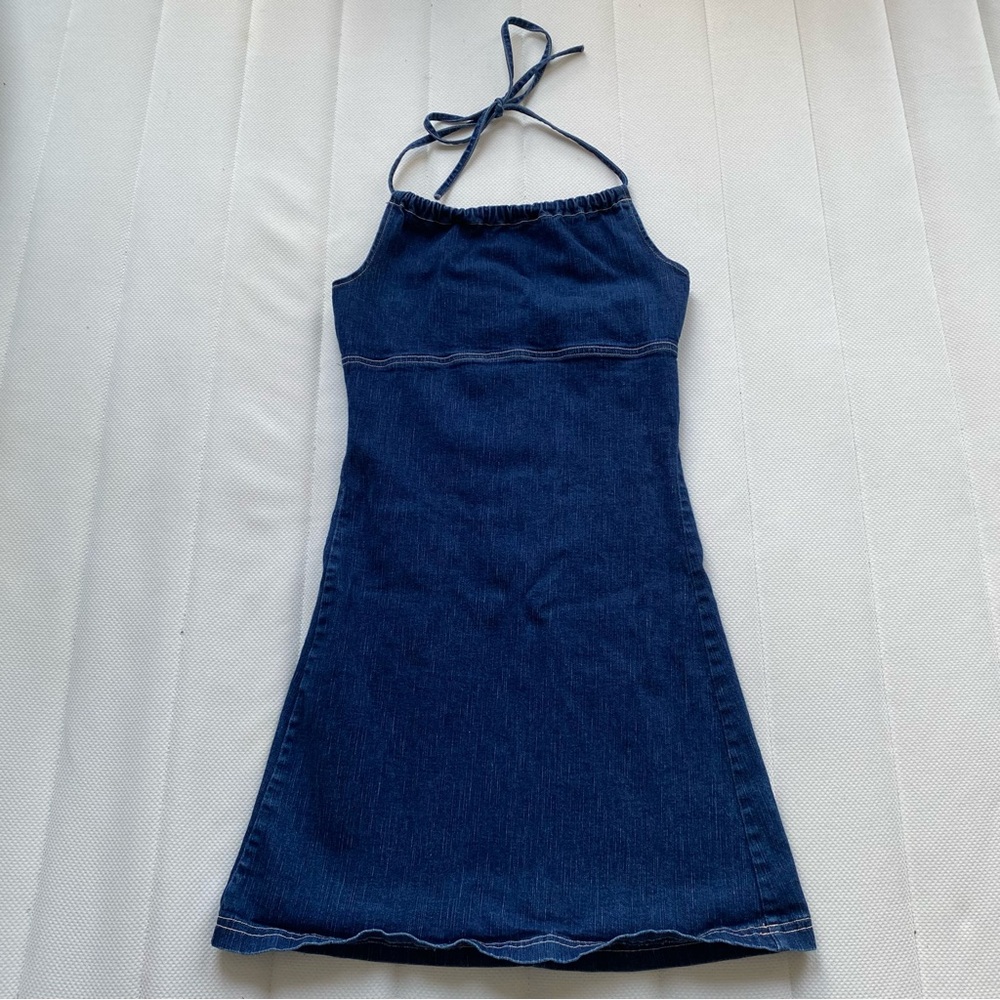 Women's Dark Blue Halter Denim Dress